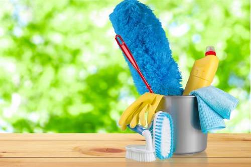 Professional cleaner tidying a kitchen in W14
