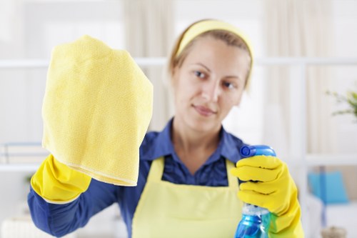 Cleaner refreshing a modern W14 living room during a house cleaning service