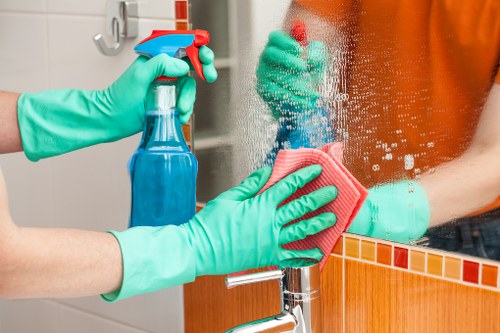 Carpet cleaning team sorting recyclable materials in West London