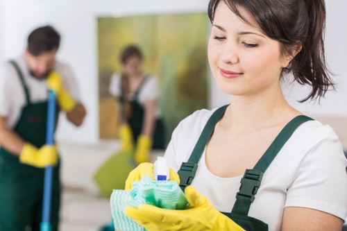 Reliable office cleaning team maintaining a W14 business space